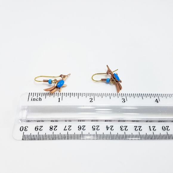 Vintage Roadrunner Solid Copper Earrings, Bells Trading Post, 1970s - Picture 5 of 10